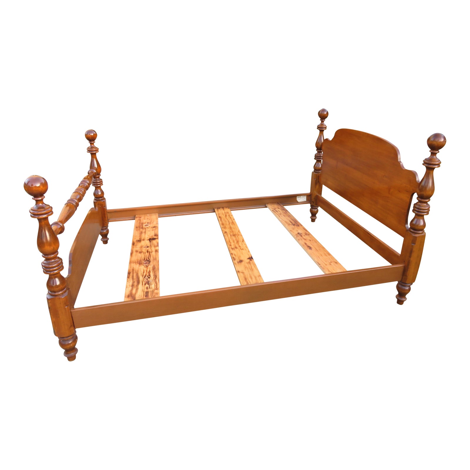 Vintage Ethan Allen Rock Maple Cannonball Double 4Poster Bed Frame