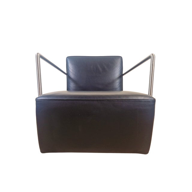 Leather and Chrome ABC Model Reclining Lounge Chair with Ottoman by Antonio Citterio for Flexform, 1980s, Set of 2 For Sale - Image 4 of 11