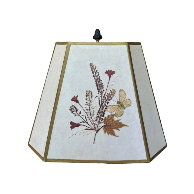 Italian 1940s Paint Decorated Italian Column Lamp With Pressed Botanical Shade For Sale - Image 3 of 8