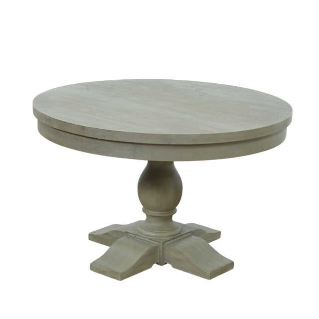 Farmhouse Restoration Hardware Weathered Oak Round Pedestal Dining Table For Sale - Image 3 of 7