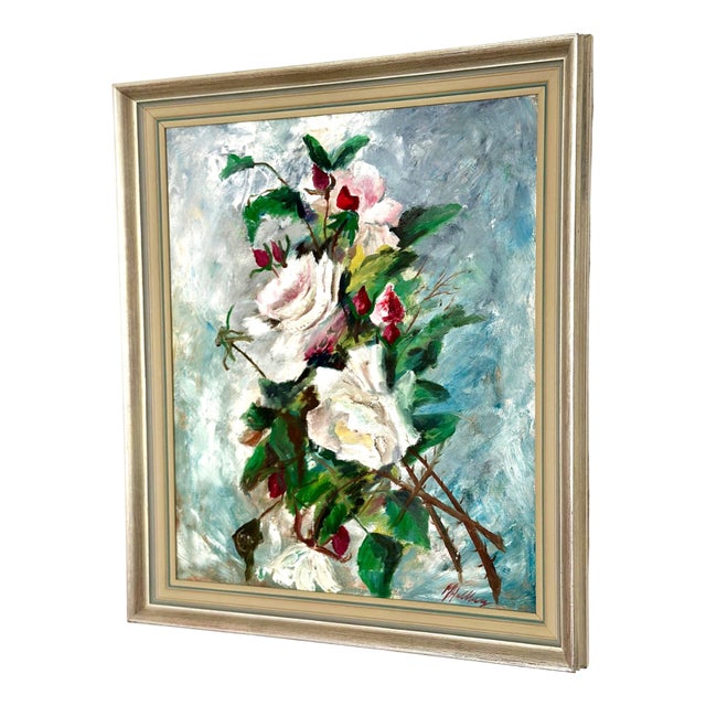 M. Hellberg, Flower Still Life, 1960s, Oil on Canvas, Framed For Sale
