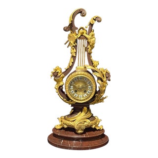 1840s French Louis XVI Bronze Marble Lyre Clock For Sale