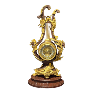 1840s French Louis XVI Bronze Marble Lyre Clock