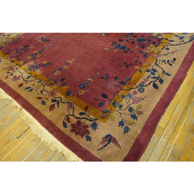 1920s Purple Floral Vase Antique Chinese Art Deco Carpet 9' X 11' 6" Knotted Wool Rug For Sale - Image 9 of 9