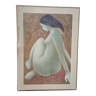 Alain Bonnefoit Seated Nude Original Signed Numbered Color Lithograph For Sale