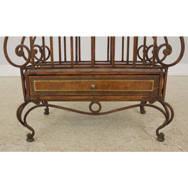 Metal Wrought Iron & Leather Wrapped Magazine Rack For Sale - Image 7 of 13