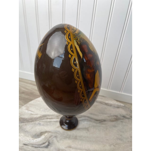 Russian Kholuy Style Lacquer Egg Flight Into Egypt Signed Ryabov Vintage 10" Large For Sale In Boise - Image 6 of 11