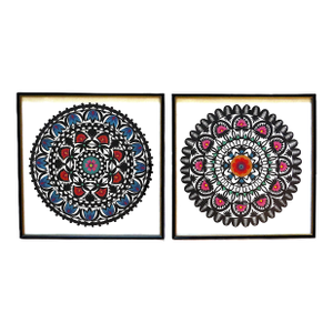 Pair of Mandala Cut Paper Silhouettes Original Geometric Wall Art Mid Century Modern Framed