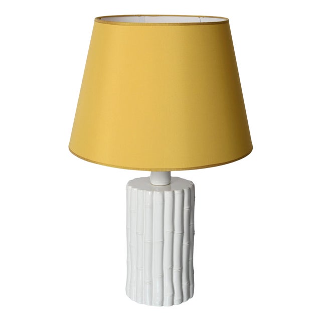 Vintage Italian Faux Bamboo and White Ceramic Table Lamp by Tommaso Barbi, 1970s For Sale