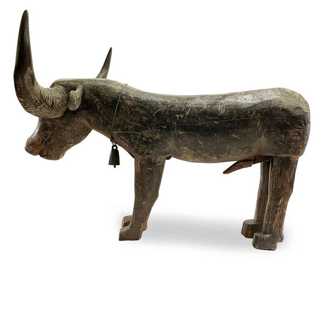 Oriental Wooden Water Buffalo Sculpture with Horns, 1800s For Sale - Image 5 of 9