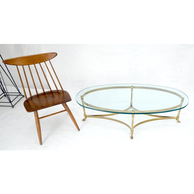Brass Oval 3/4" Glass top Brass Hoof Feet Coffee Center Table MINT For Sale - Image 8 of 18