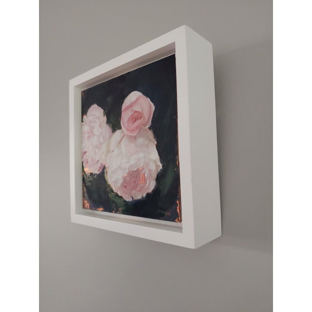 Contemporary Spring Peonies by Kristen Santucci | Oil on Copper Panel Painting of pink peonies For Sale - Image 3 of 3