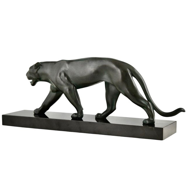 Black Max Le Verrier, Art Deco Uganda Panther Sculpture, 1930, Metal on Marble Base For Sale - Image 8 of 12