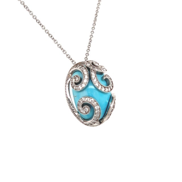 Blue Natural Persian Turquoise Diamond Gold Necklace 15.32 TCW Certified For Sale - Image 8 of 12