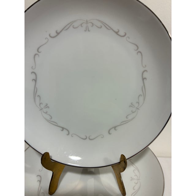 Ceramic Vintage Kimberly Fine China "Trianon" Platinum Trim Bread Plates, Set of 12, Japan For Sale - Image 7 of 13
