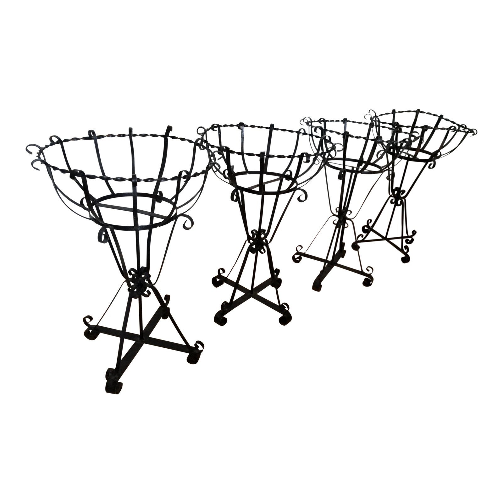 Final Markdown MidCentury Wrought Iron Basket Planters With Liners