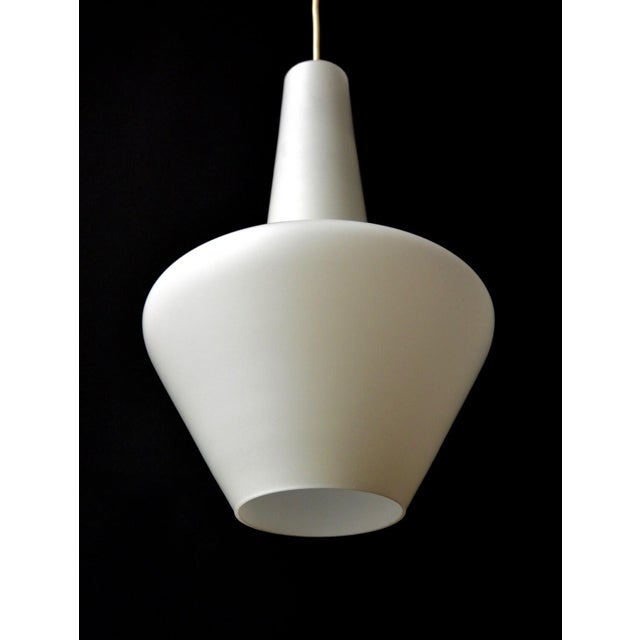 White Vintage Attributed Stilnovo Mid Century Modern Pendant Light Satined White Glas Pendant Lamp | Retro Italian Ceiling Lamp Milk Glass For Sale - Image 8 of 9