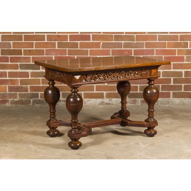 English 19th Century Oak Table with Carved Apron and Turned Baluster Legs For Sale - Image 12 of 12