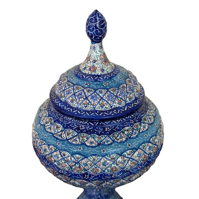 Persian Minakari Enamel on Copper Lidded Compote For Sale - Image 4 of 9