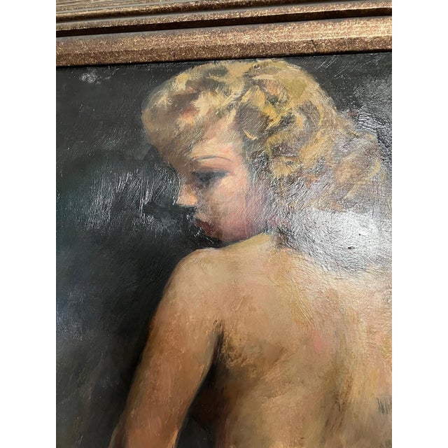 1940s Large Howard Clapp Signed Female Semi-Nude Portrait Oil Painting "Pink Slip" 1945 For Sale - Image 5 of 9