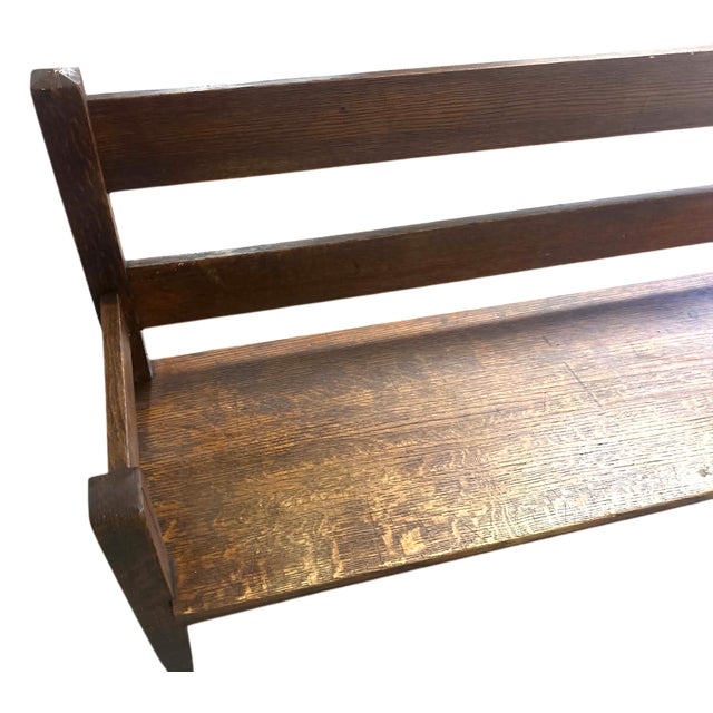 Wood Antique Stickley Style Arts and Crafts Quarter Sawn Oak Bench 10’ Long - Circa 1910 For Sale - Image 7 of 8