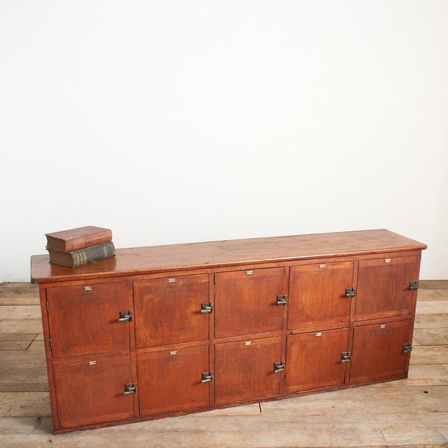 Antique Bank of School Gym Wooden Storage Lockers – A An original antique bank of wooden lockers with a lovely original...