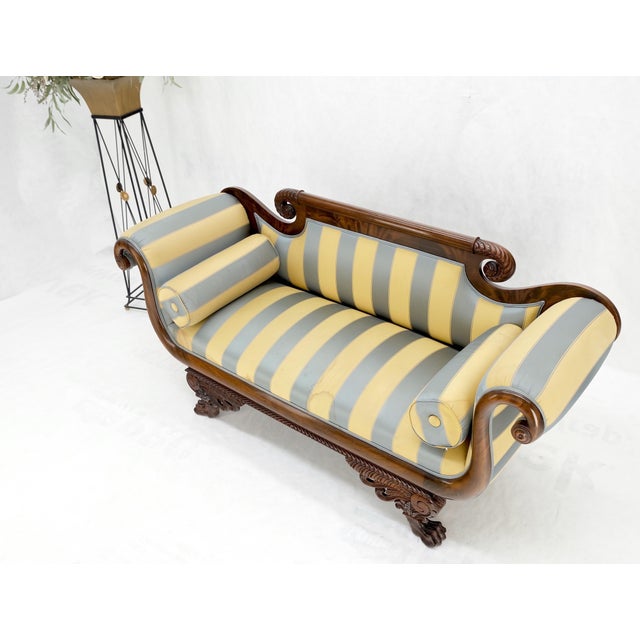 Beige Mint Condition Empire Sofa Sette Loveseat Couch Fine Carved Details Lions Feet For Sale - Image 8 of 16