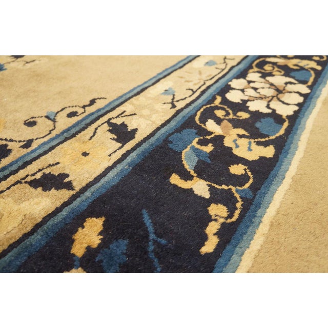 1920s Tan Camel Floral Medallion Antique Chinese Peking Rug 9' X 12' 5" Handknotted Wool Carpet For Sale - Image 4 of 6