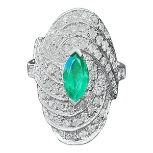 Late 20th Century Marquise Cut Emerald and Diamond Dome Ring Size 6