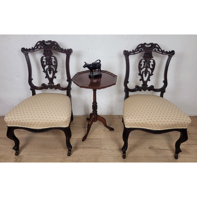 This wonderful pair of nursing chair has many excellent carved features, truly highlighting the craftsmanship of the...