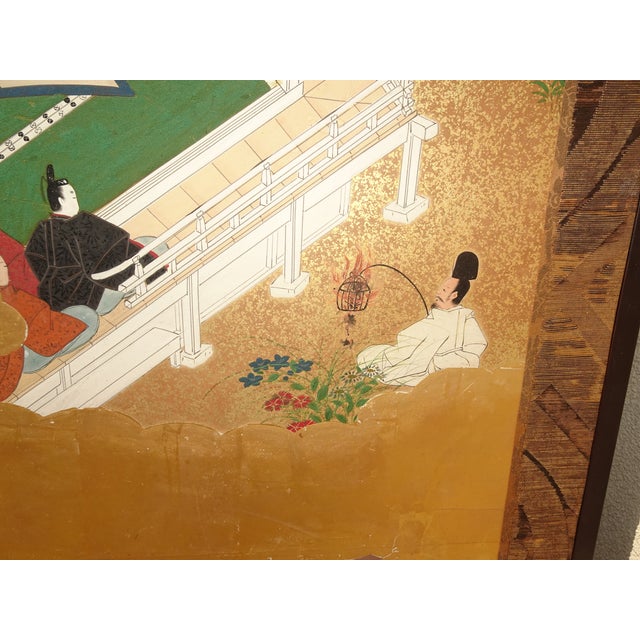 Gold 1800s Japanese Four Panel Screen Picture Genji Tokugawa W Letter of Authenticity For Sale - Image 8 of 15