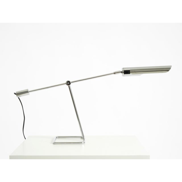 Minimalist 1980s chrome-plated metal table lamp by danish designer abo randers for ikea, model l 705. exceptional...
