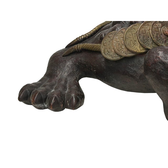 Vintage Chinese Brown Metal Toad Frog Coins FengShui Figures For Sale - Image 14 of 16