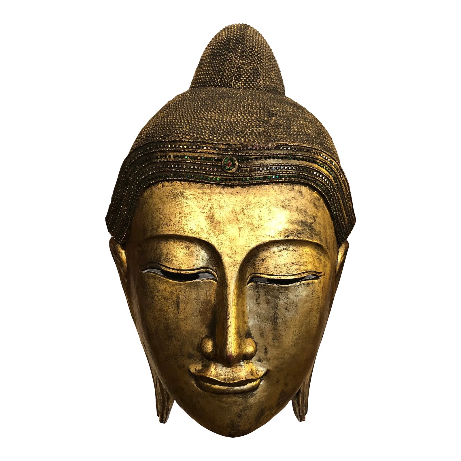Large Imported Gilded and Embellished Buddha Head Wall Sculpture Chairish