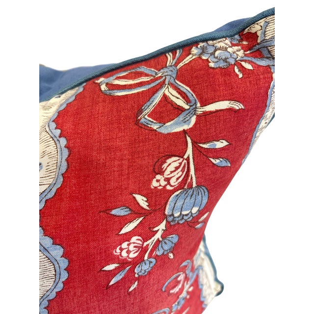 French Red French Floral Print Pillow For Sale - Image 3 of 5