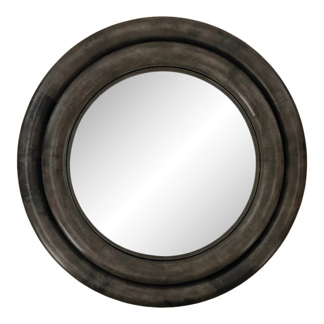 Monumental Dark Grey Chunky Round Mirror by Julian Chichester For Sale