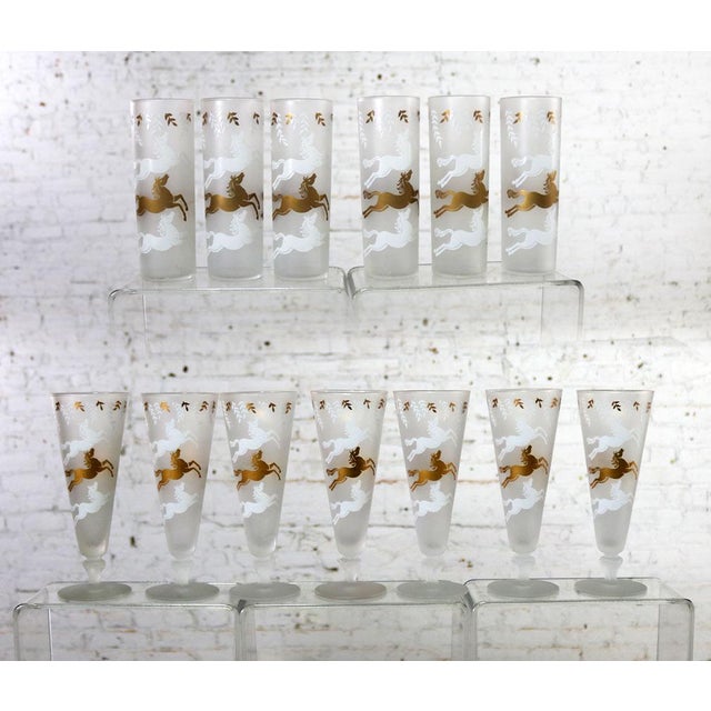 Mid-Century Modern Cavalcade by Libbey Galloping Horse Cocktail Glasses Gold White Pilsner Tom Collins For Sale - Image 13 of 13
