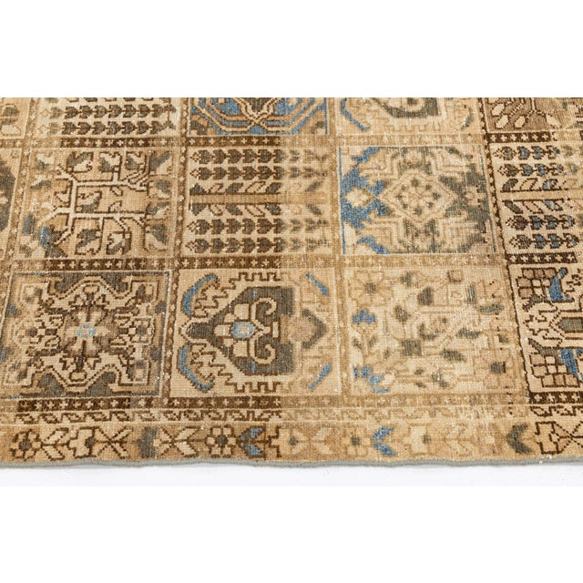 Vintage Hand-Knot Wool Grid Motif Area Rug in Earthy Tones & Slate Blue Accents For Sale - Image 4 of 9