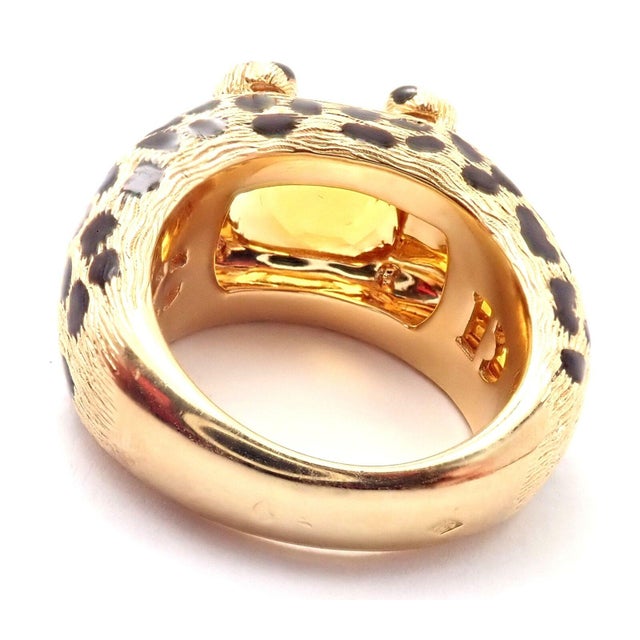Gold Christian Dior Leopard 18k Yellow Gold Citrine Enamel Ring Cert, size 5.75 For Sale - Image 8 of 9