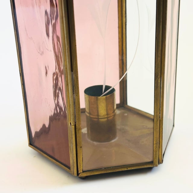 Tall Etched Glass and Brass Candle Holder For Sale In San Francisco - Image 6 of 10