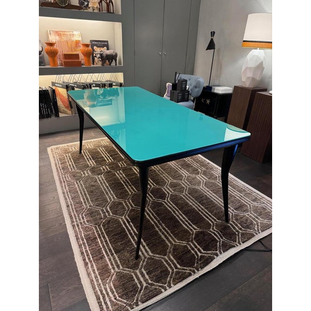 Black Lacquered Wooden Table with Green Back-Lacquered Glass Top, 1960s For Sale - Image 4 of 7