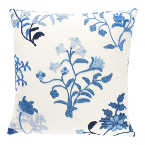 Schumacher Raleigh Crewel Embroidery 14" Pillow A in Cornflower