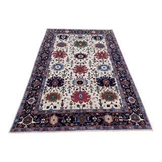 Fine Ivory Persian Serapi Hand-Knotted Wool Rug - 6'1" X 9'1" For Sale