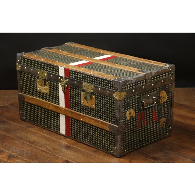 Metal Vintage Patterned Checkerboard Trunk For Sale - Image 7 of 8