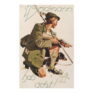 1927 German Art Deco Mini Poster, Weidmann Hunting For Sale