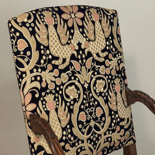 19th Century French Renaissance Revival Hand Carved Oak Armchair For Sale - Image 12 of 17