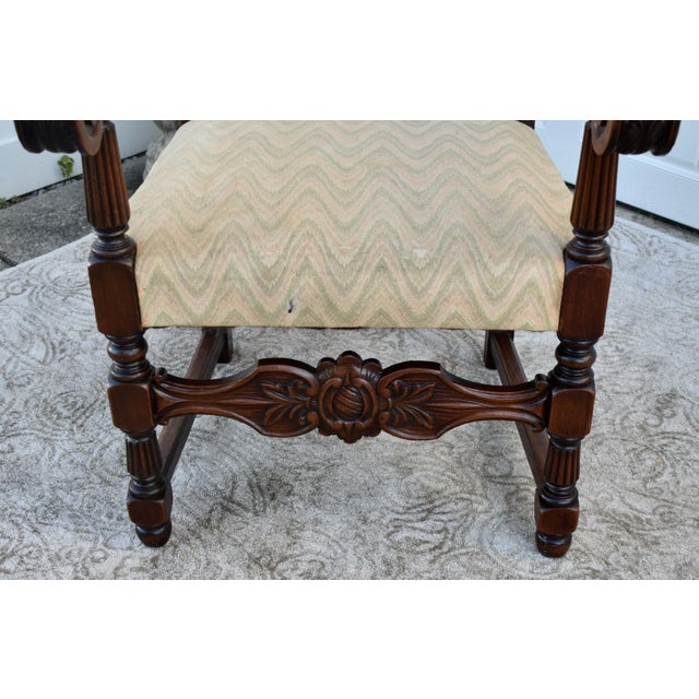 Jacobean Antique Carved Walnut Tudor Style Ornate Arm Chair For Sale - Image 3 of 12