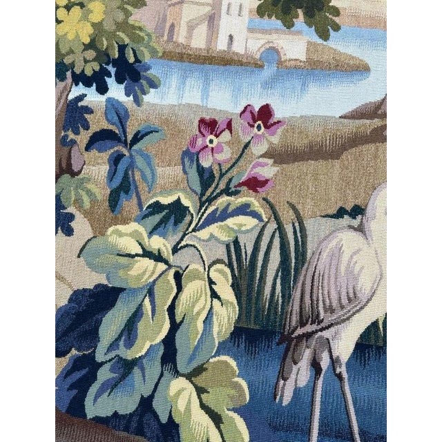 Vintage French Aubusson Tapestry Landscape with Bird, 1950s For Sale - Image 15 of 18