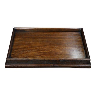 1990s Hand-Carved Huanghuali Rectangular Tea Tray With Raised Rim For Sale
