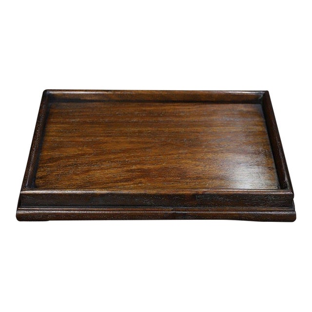 1990s Hand-Carved Huanghuali Rectangular Tea Tray With Raised Rim For Sale